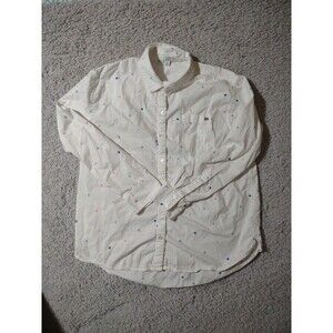 Crown & Ivy Women’s Blouse Medium Embroidered Hearts Button Front Long Sleeve